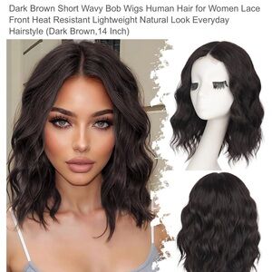 $160. Novastel Human Hair Dark Brown 14in. Wavy natural look Lace Front Wig NEW!